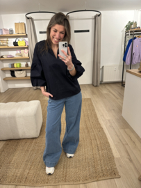 Cotton puff short blouse Azzurro - dark blue