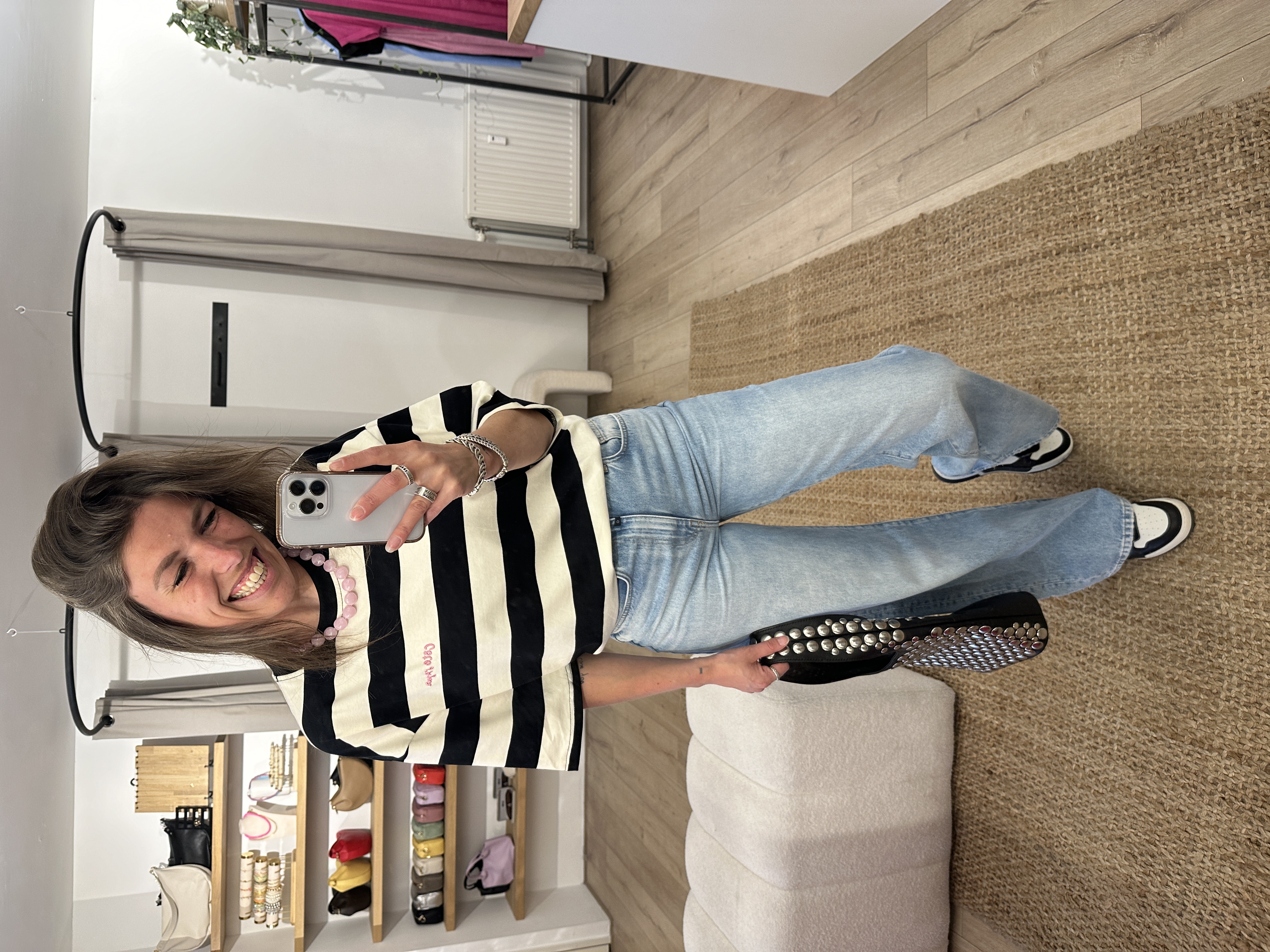 Stripe box tee Azzurro - black/naturel