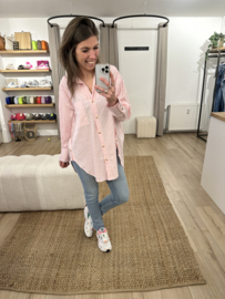 Stripe button oversized blouse - pink light