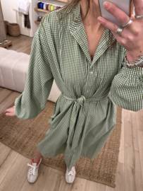 Check blouse ceintuur dress Azzurro - green