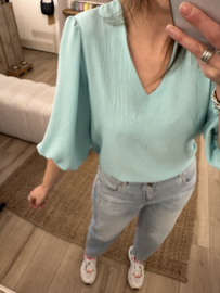 Basic V-blouse Azzurro - aqua