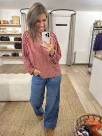 Stripe loose longsleeve Azzurro - dark red