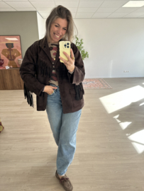 Fringe suedine jacket - dark brown