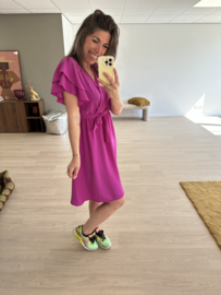 Basic ruffle ceintuur dress Azzurro - magenta