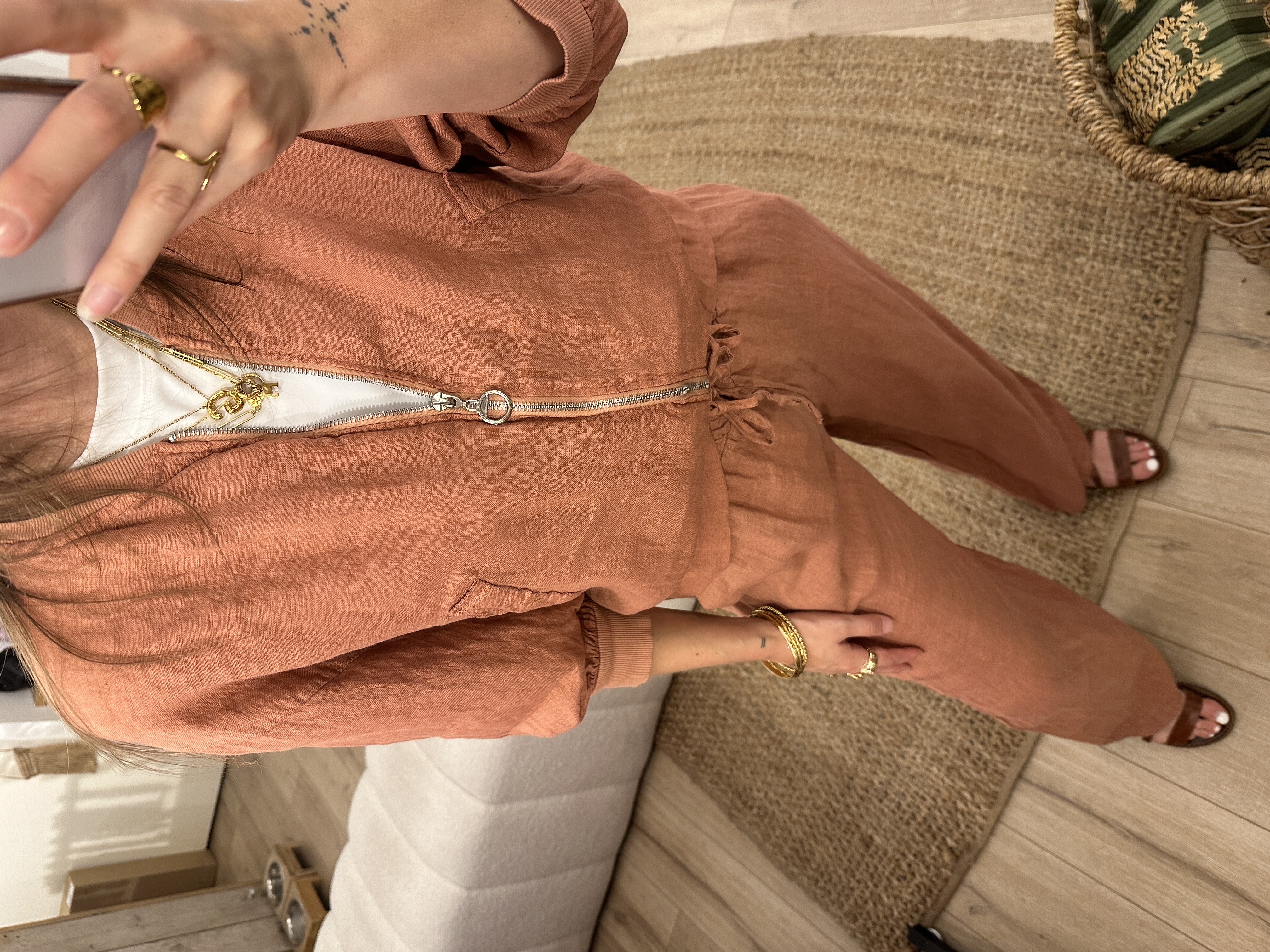 Linen short bomber - old pink