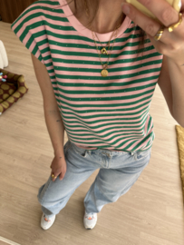 Strass stripe shoulder top - green