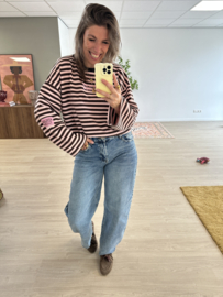 Stripe emblem text longsleeve - dark brown/pink light