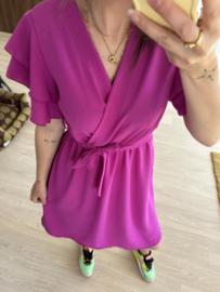 Basic ruffle ceintuur dress Azzurro - magenta