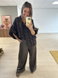 Check puff button blouse 2.0 - dark brown