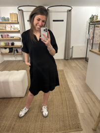 Puff pocket V-dress Azzurro - black