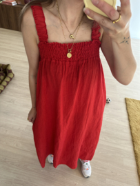 Linen smog long dress - red