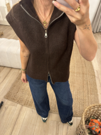 Zip knitted spencer Azzurro - dark brown