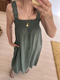 Linen smog long dress - army green
