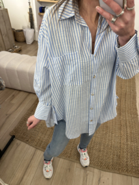 Stripe button oversized blouse - blue light