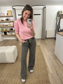 Button puff short pull Azzurro - pink light