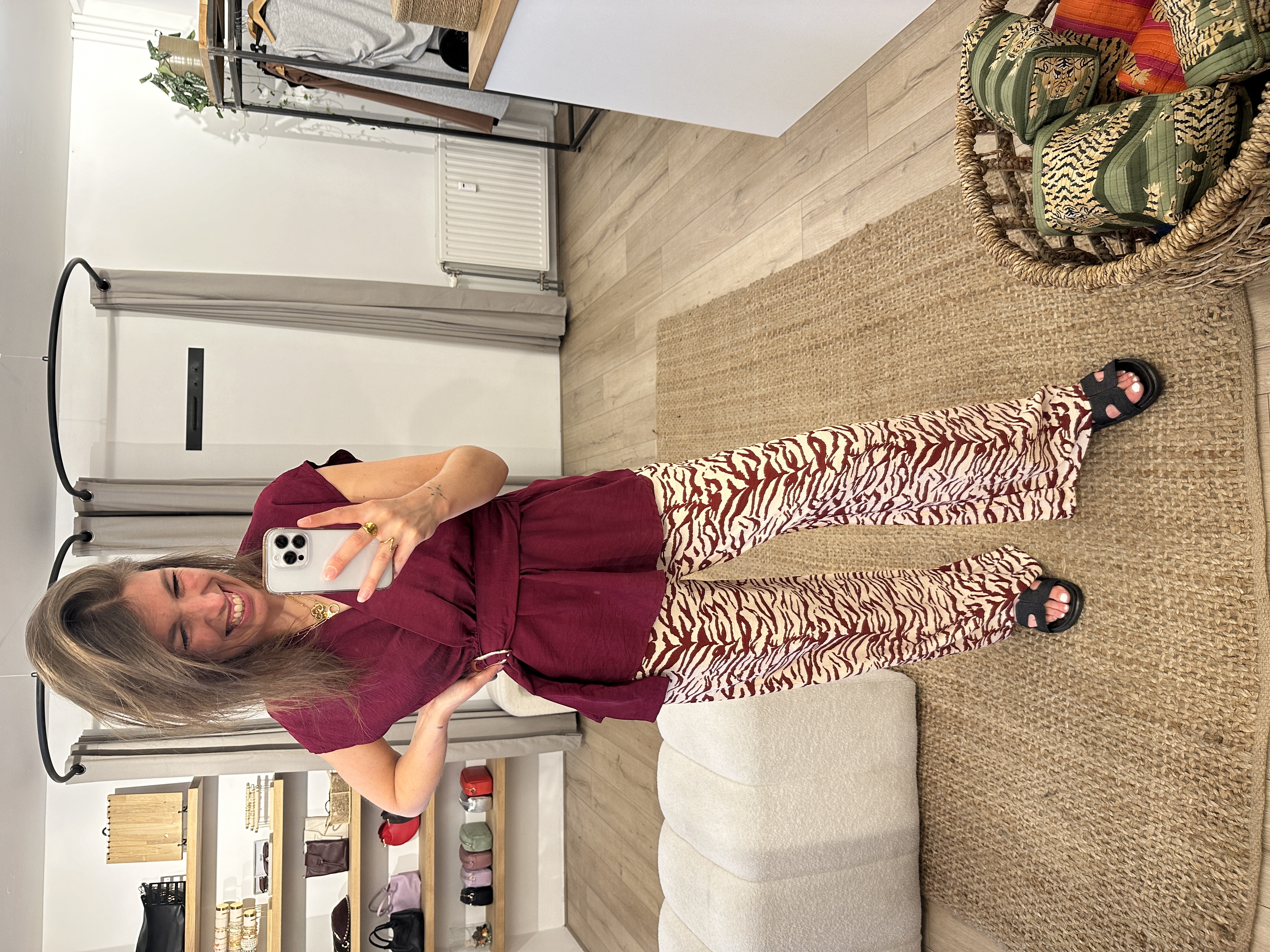 Print basic pants Azzurro - bordeaux