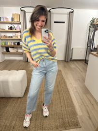 Stripe short V-pull - yellow/blue