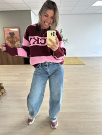 Knitted stripe lucky pull Azzurro - bordeaux/pink