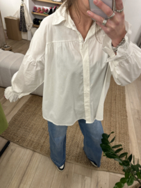 Cotton wide blouse Azzurro - white