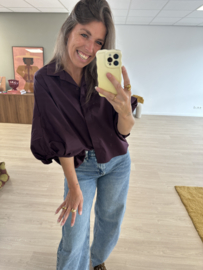 Puff button blouse - aubergine
