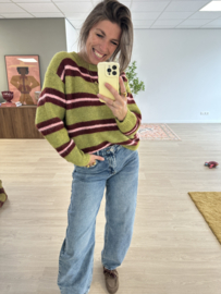Stripe double knitted pull Azzurro - green/bordeaux