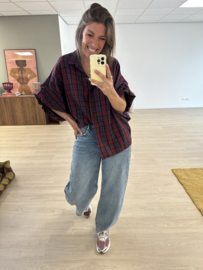 Check puff button blouse 2.0 - bordeaux/purple