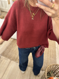 Basic knitted pull Azzurro - bordeaux