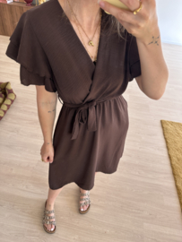 Basic ruffle ceintuur dress Azzurro - dark brown