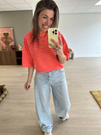 Strass stripe shortsleeve - orange/pink