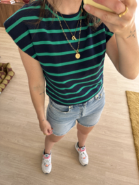 Stripe shoulder top Azzurro - dark blue/green