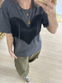 Fringe tee - washed antraciet
