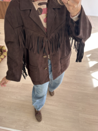 Fringe suedine jacket - dark brown