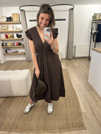Cotton waffle ruffle dress - dark brown