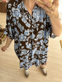 Print V-pocket dress Azzurro - dark brown/blue