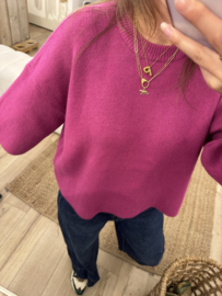 Basic knitted pull Azzurro - dark magenta