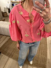 Palm tree puff blouse Azzurro - pink