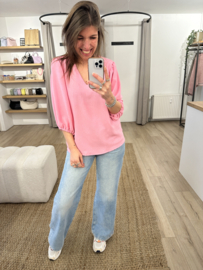 Basic V-blouse Azzurro - pink light