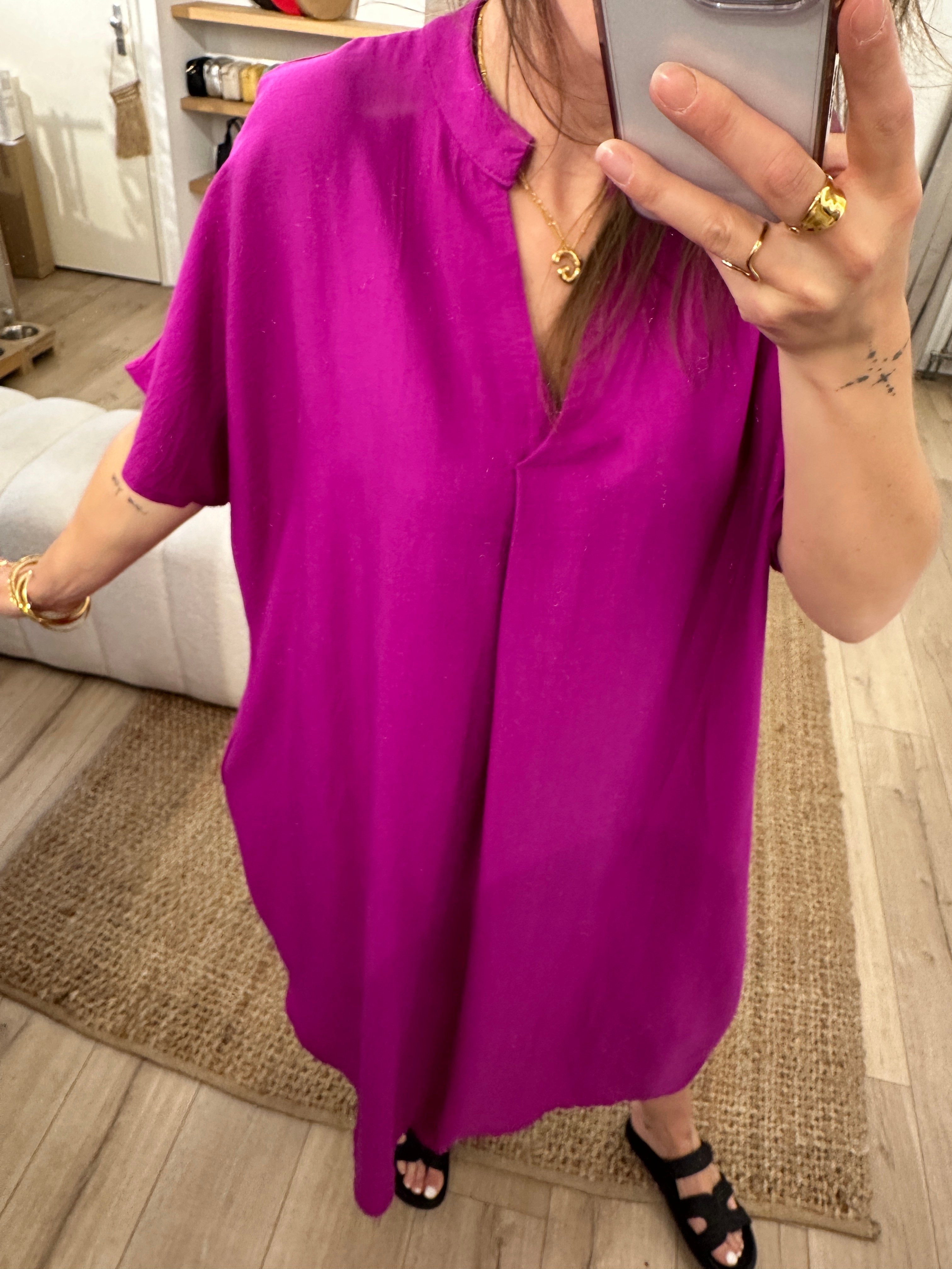 Long V-dress Azzurro - magenta