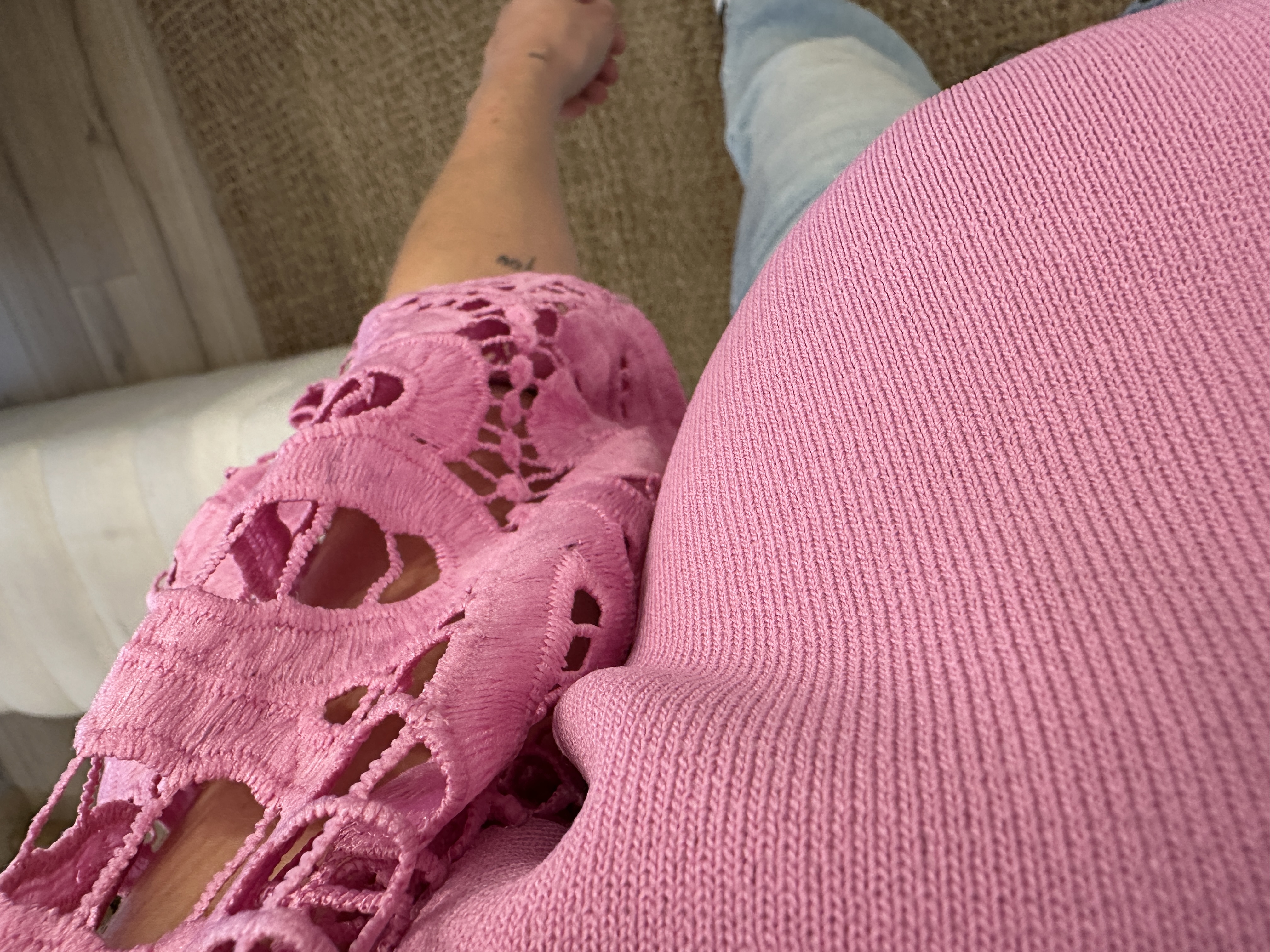 Lace puff top Azzurro - pink