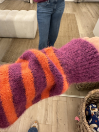 Stripe alpaca cardigan Azzurro - purple/orange