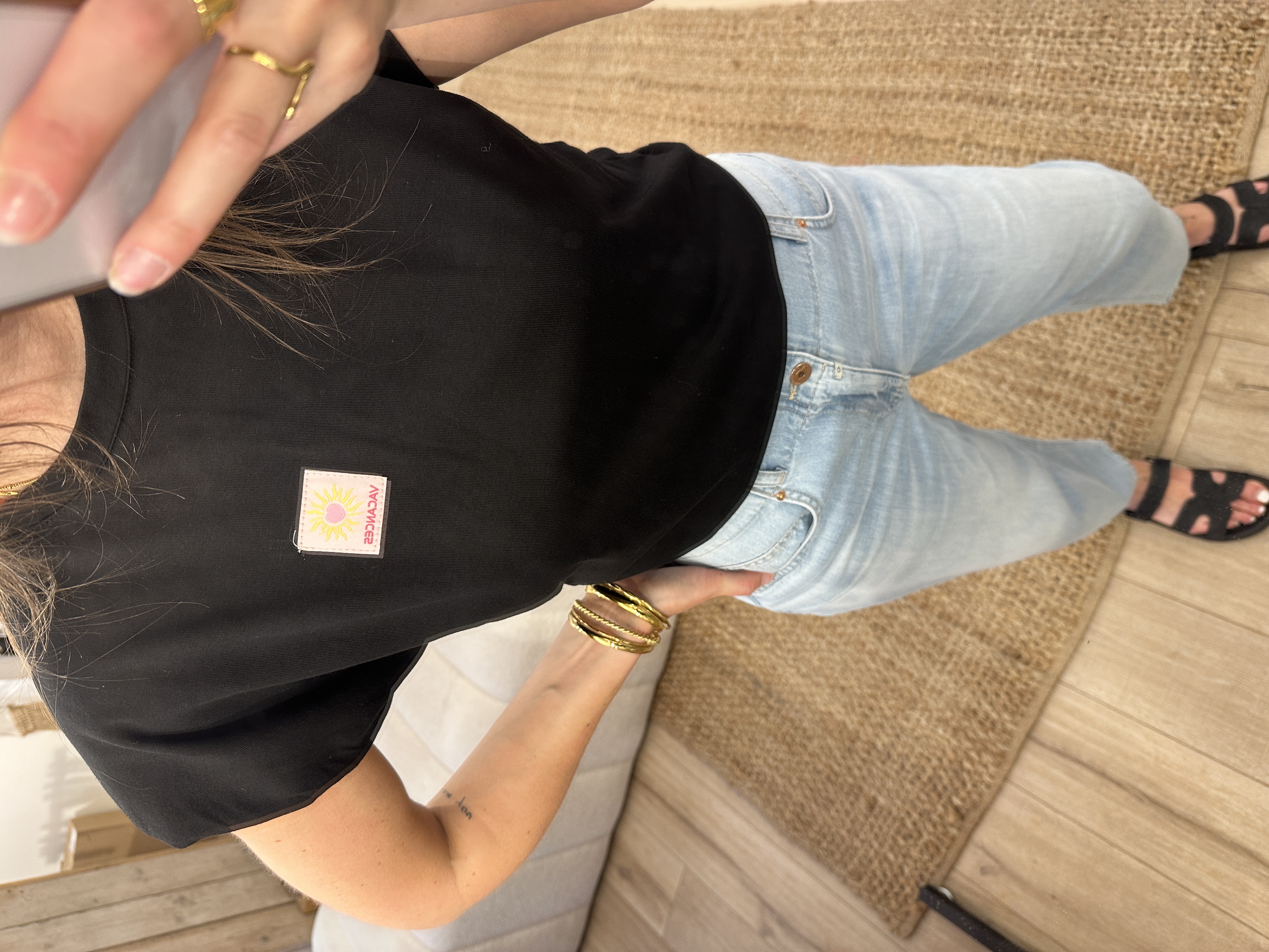 Shoulder cotton top Azzurro - black