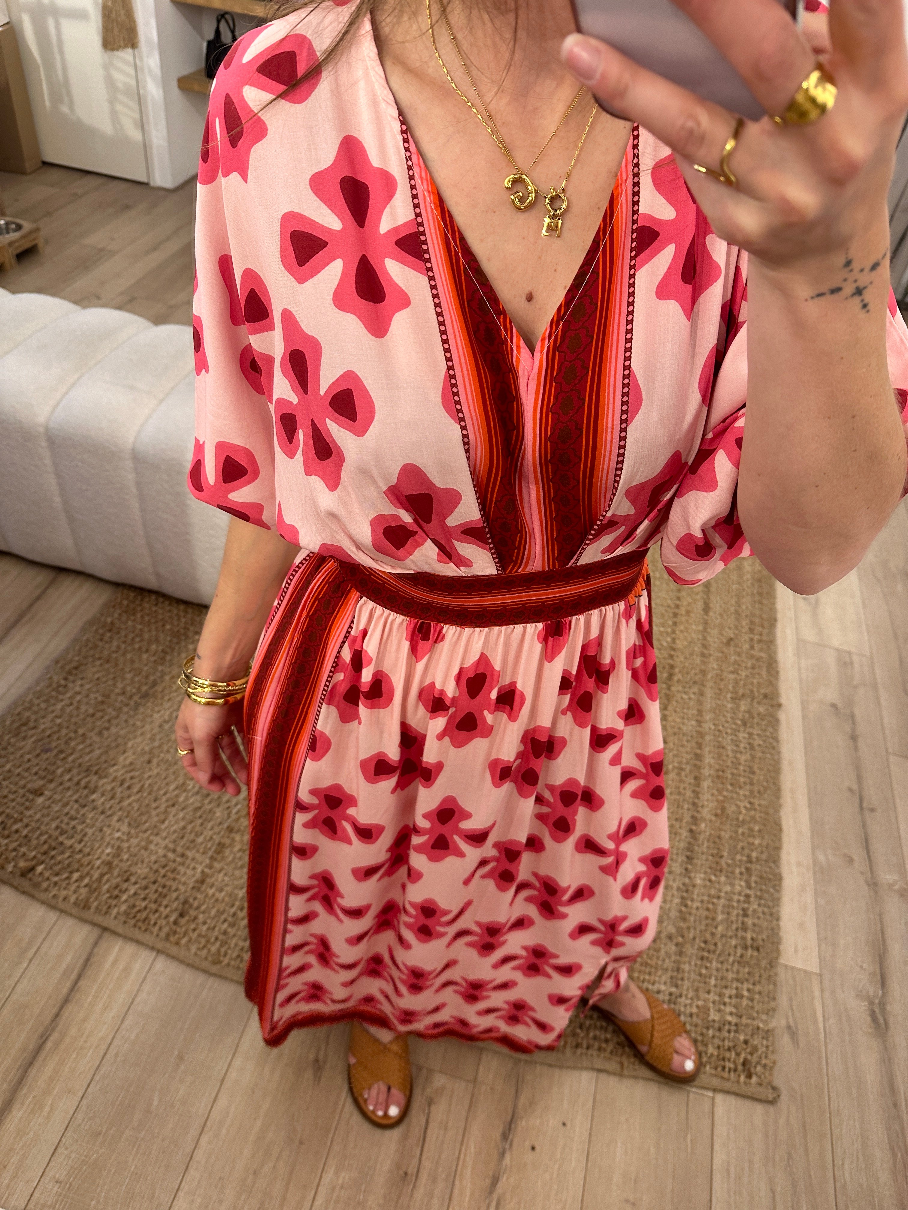 Print long dress Azzurro - pink