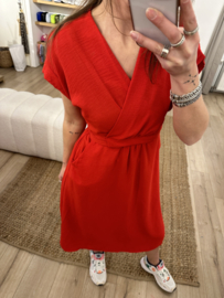 Basic pocket ceintuur dress Azzurro - red