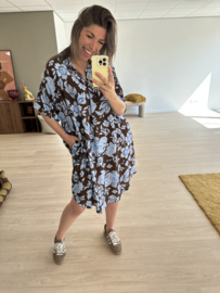 Print V-pocket dress Azzurro - dark brown/blue