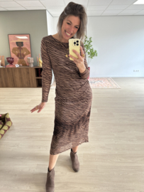 Print mesh long dress Azzurro - dark brown
