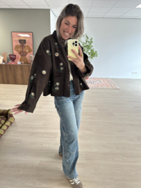 Flower oversized jacket Azzurro - dark brown