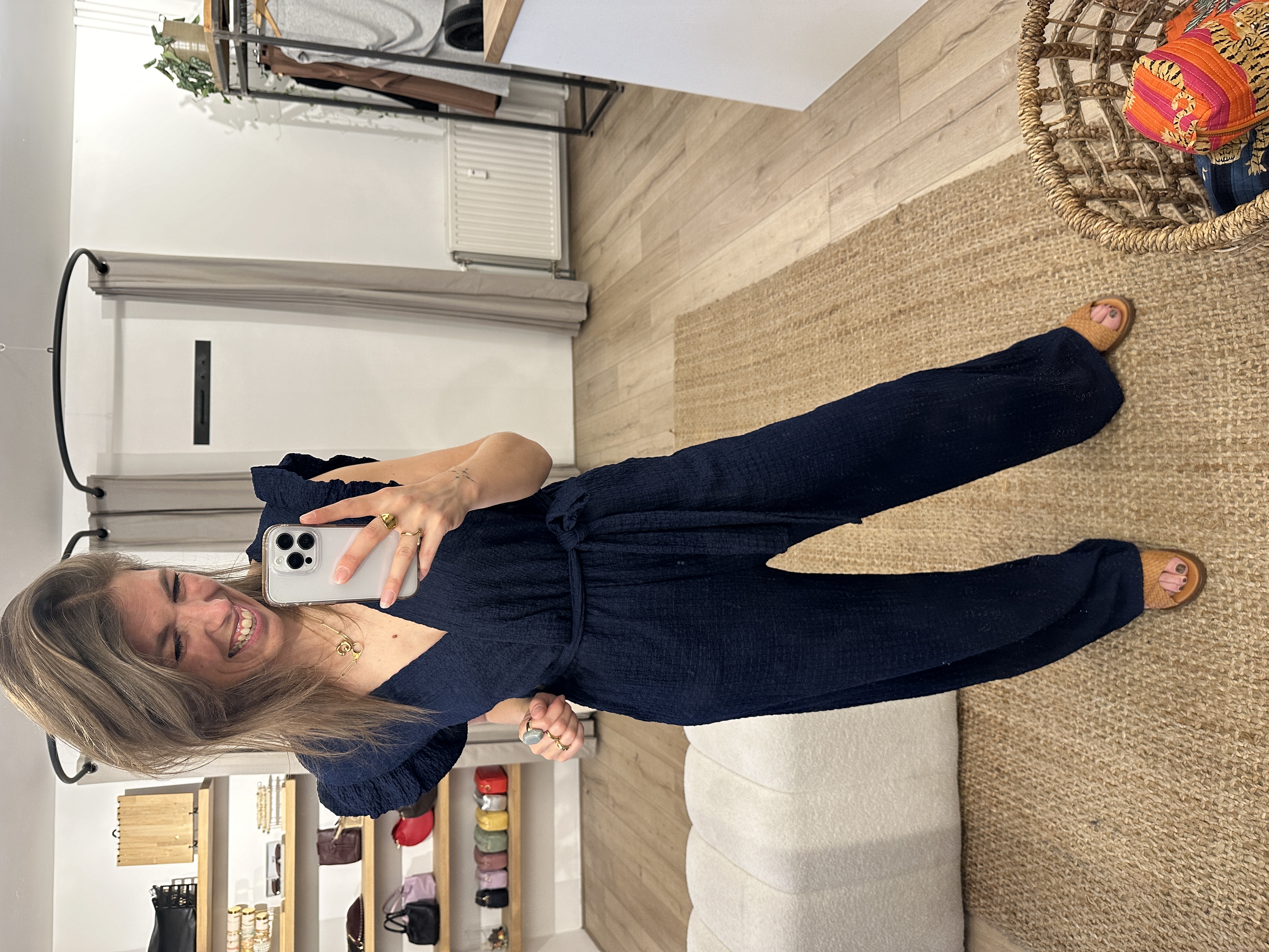 Crinkle ruffle jumpsuit Azzurro - dark blue
