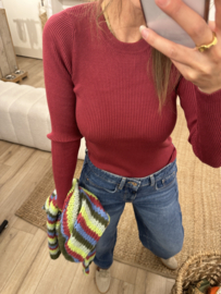 Rib longsleeve pull Azzurro - bordeaux
