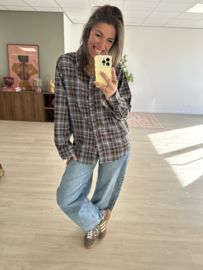 Strass check blouse Azzurro - blue light/brown