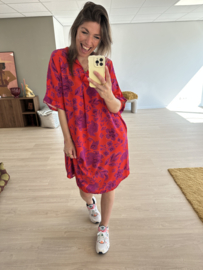 Print V-pocket dress Azzurro - red/purple
